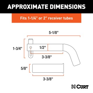 CURT 1/2 Inch Swivel Hitch Pin with Adapter and Zinc Finish CURT 1/2 inch swivel hitch pin with zinc finish and adapter for secure towing.