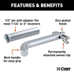 CURT 1/2 Inch Swivel Hitch Pin with Adapter and Zinc Finish CURT 1/2 inch swivel hitch pin with zinc finish and adapter for secure towing.