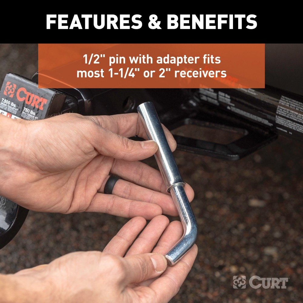 CURT 1/2 inch swivel hitch pin with zinc finish and adapter for secure towing.