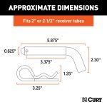 CURT 5/8 Inch Hitch Pins and Clips for Trailer Hitches CURT 5/8 inch hitch pin with zinc finish, designed for secure trailer hitching