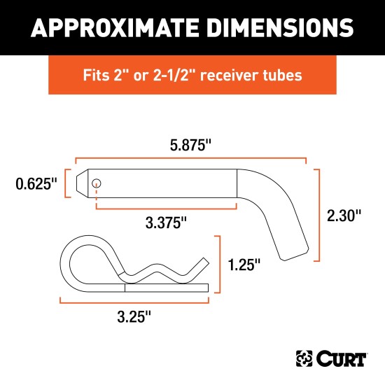CURT 5/8 Inch Hitch Pins and Clips for Trailer Hitches CURT 5/8 inch hitch pin with zinc finish, designed for secure trailer hitching