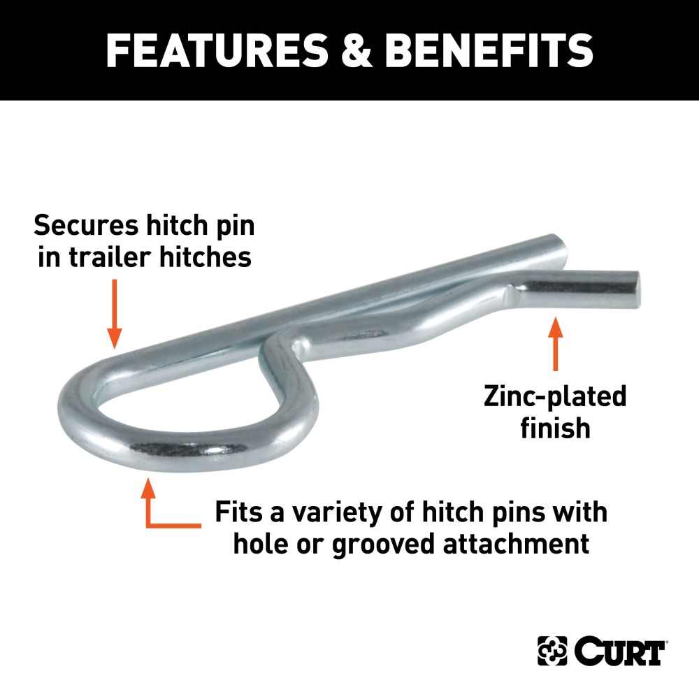 CURT Universal Zinc Plated Hitch Pin and Clip for Towing CURT hitch pin and clip with zinc finish for secure towing and corrosion resistance