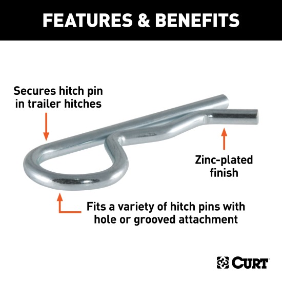 CURT Universal Zinc Plated Hitch Pin and Clip for Towing CURT hitch pin and clip with zinc finish for secure towing and corrosion resistance