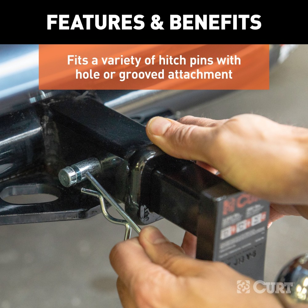 CURT Universal Zinc Plated Hitch Pin and Clip for Towing CURT hitch pin and clip with zinc finish for secure towing and corrosion resistance