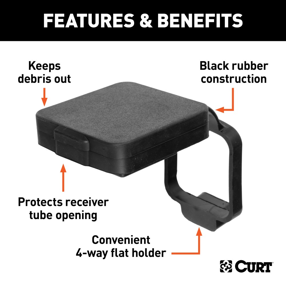 CURT 2 x 2 Inch Rubber Receiver Tube Cover for Trailer Hitch CURT 2 x 2 inch black rubber receiver tube cover on trailer hitch