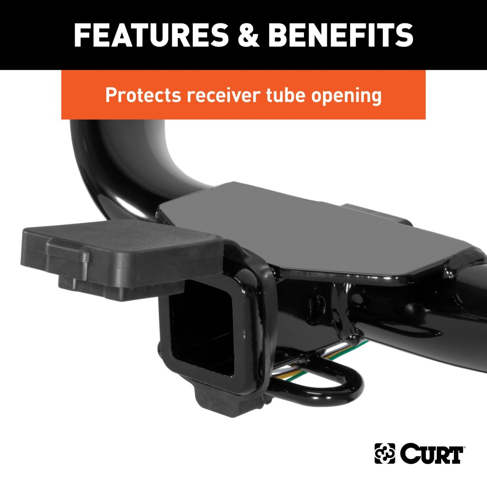 CURT 2 x 2 Inch Rubber Receiver Tube Cover for Trailer Hitch CURT 2 x 2 inch black rubber receiver tube cover on trailer hitch