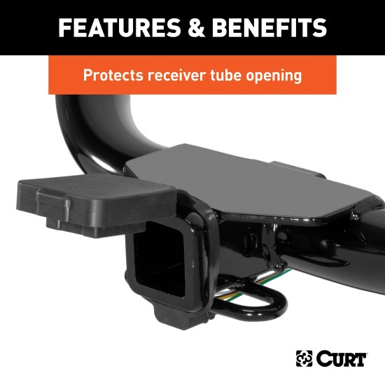 CURT 2 x 2 Inch Rubber Receiver Tube Cover for Trailer Hitch CURT 2 x 2 inch black rubber receiver tube cover on trailer hitch
