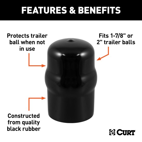 CURT Rubber Trailer Ball Cover for 1-7/8 or 2 Inch Balls CURT rubber trailer ball cover, black, fits 1-7/8 or 2 inch trailer balls