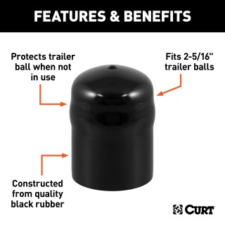 CURT Rubber Trailer Ball Cover for 2-5/16 Inch Balls CURT rubber trailer ball cover designed to fit 2-5/16 inch trailer balls, protecting them when not in use.
