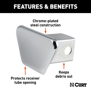 CURT 2x2 Chrome Steel Trailer Hitch Receiver Tube Cover CURT chrome steel receiver tube cover for 2 inch hitch