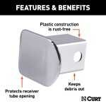 CURT 2x2 Inch Chrome Trailer Hitch Receiver Tube Cover CURT 2x2 inch receiver tube cover with chrome finish to protect hitch from debris and rust.