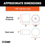 CURT Trailer Wheel Bearing Protectors with Dust Covers, 1.98 Inch CURT wheel bearing protectors with plastic dust covers for trailer wheels, 1.98 inch diameter, providing lubrication and protection from dirt.