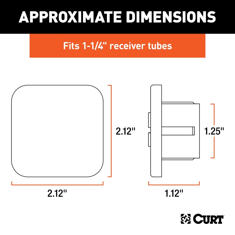 CURT 1-1/4 Inch Rubber Trailer Hitch Receiver Tube Cover CURT rubber trailer hitch cover protecting a 1-1/4 inch receiver from debris