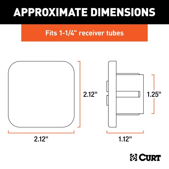 CURT 1-1/4 Inch Rubber Trailer Hitch Receiver Tube Cover CURT rubber trailer hitch cover protecting a 1-1/4 inch receiver from debris