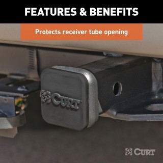 CURT 1-1/4 Inch Rubber Trailer Hitch Receiver Tube Cover CURT rubber trailer hitch cover protecting a 1-1/4 inch receiver from debris