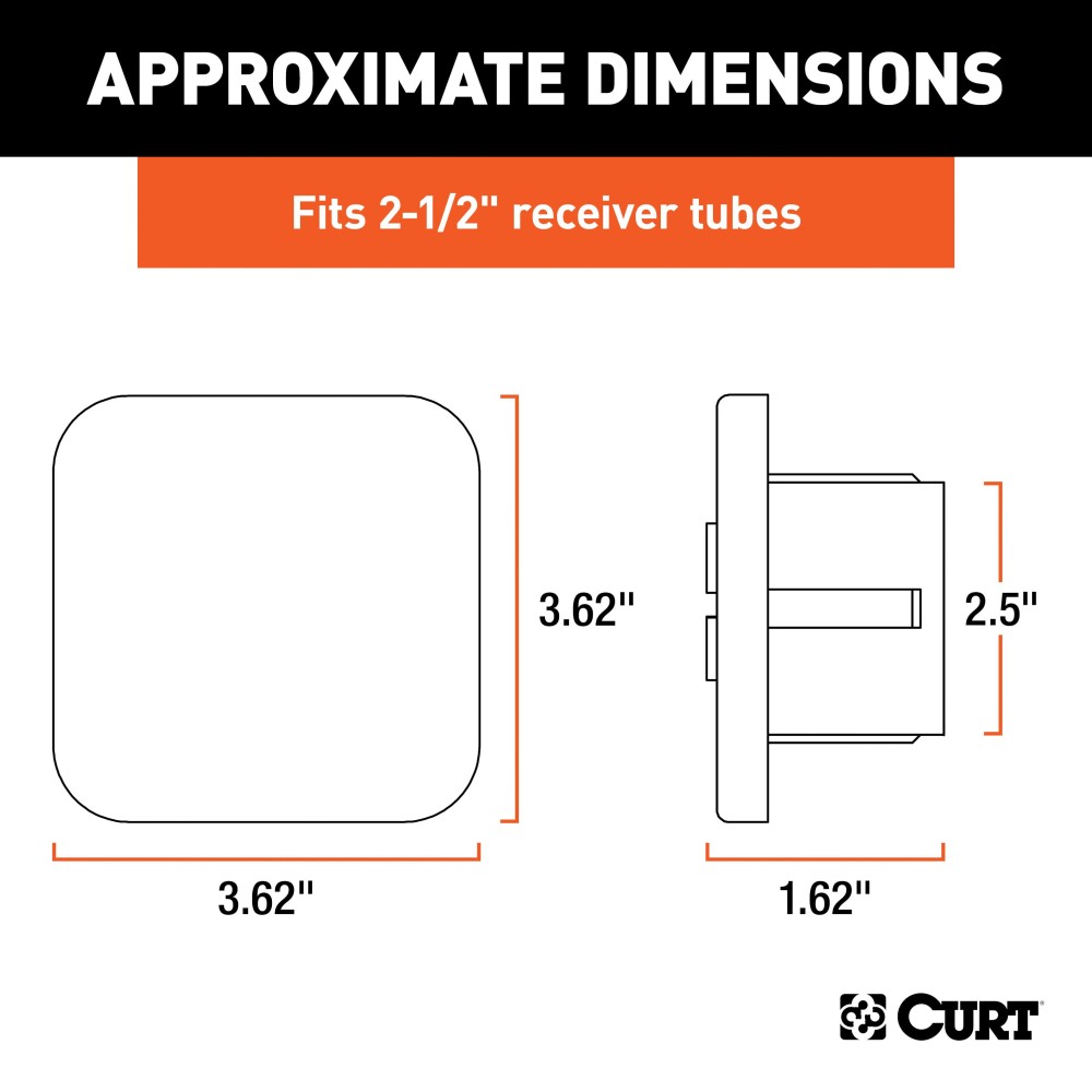 CURT 2-1/2 inch Rubber Hitch Tube Cover for Class 5 Hitches CURT rubber hitch tube cover for 2-1/2 inch class 5 trailer hitches.