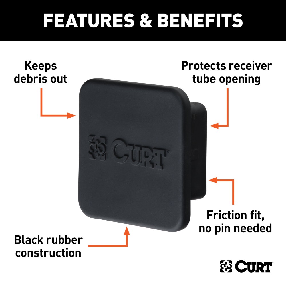 CURT 2-1/2 inch Rubber Hitch Tube Cover for Class 5 Hitches CURT rubber hitch tube cover for 2-1/2 inch class 5 trailer hitches.