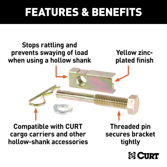 CURT Anti-Rattle Hitch Pin with Threaded Pin and Shim CURT anti-rattle hitch pin kit with threaded pin and shim for quieter towing