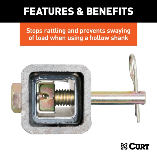 CURT Anti-Rattle Hitch Pin with Threaded Pin and Shim CURT anti-rattle hitch pin kit with threaded pin and shim for quieter towing