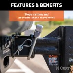 CURT Anti-Rattle Hitch Clamp for 2-1/2 Inch Receiver Hitches CURT anti-rattle hitch clamp for quiet towing, fits 2-1/2 inch receivers with easy clamp installation.