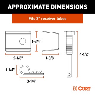 CURT Anti-Rattle Hitch Pin for Quieter Towing Experience CURT anti-rattle hitch pin with shim for 2-inch receiver, reduces noise
