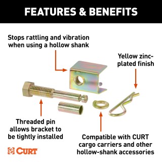 CURT Anti-Rattle Hitch Pin for Quieter Towing Experience CURT anti-rattle hitch pin with shim for 2-inch receiver, reduces noise
