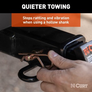 CURT Anti-Rattle Hitch Pin for Quieter Towing Experience CURT anti-rattle hitch pin with shim for 2-inch receiver, reduces noise