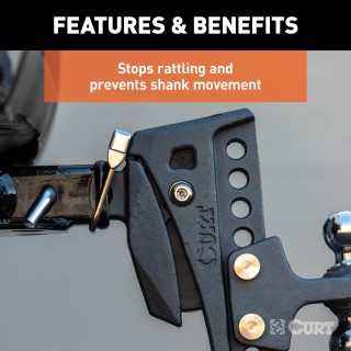 CURT Anti-Rattle Hitch Clamp for 2-Inch Receiver Hitches CURT anti-rattle hitch clamp installed on a 2-inch receiver hitch, preventing noise and vibration