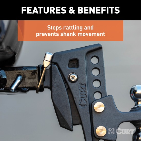 CURT Anti-Rattle Hitch Clamp for 2-Inch Receiver Hitches CURT anti-rattle hitch clamp installed on a 2-inch receiver hitch, preventing noise and vibration