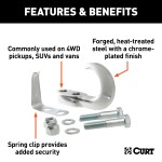 CURT Front Mount Trailer Hitch Tow Hook with Chrome Finish CURT front mount tow hook for 4WD, 10,000 lbs capacity, chrome finish