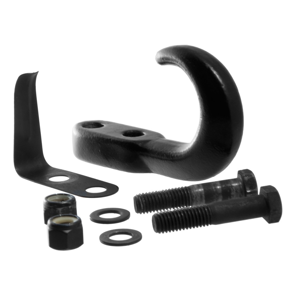 CURT Front Mount Black Forged Steel Tow Hook with 10,000 lbs Capacity CURT front mount tow hook with black finish and 10,000 lbs capacity for pickups and SUVs