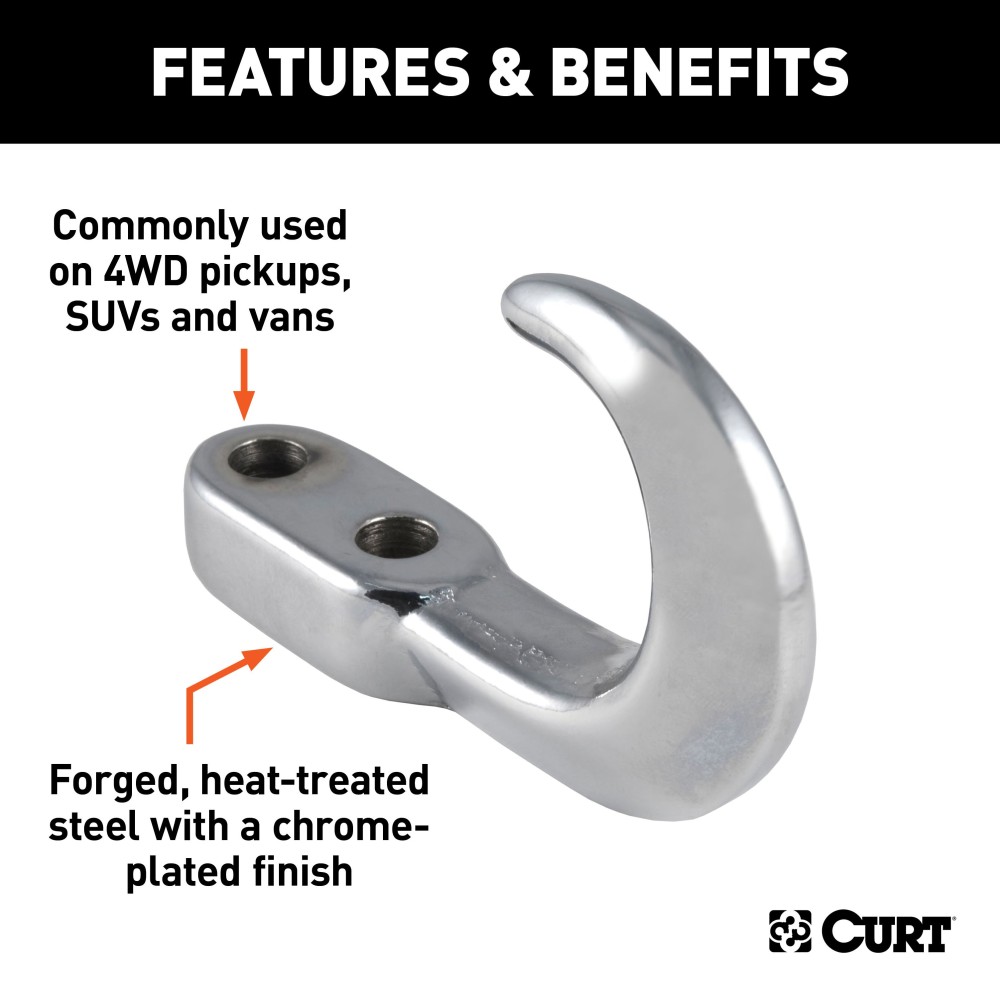 CURT chrome tow hook with 10,000 lbs capacity for 4WD vehicles