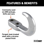 CURT chrome tow hook with 10,000 lbs capacity for 4WD vehicles