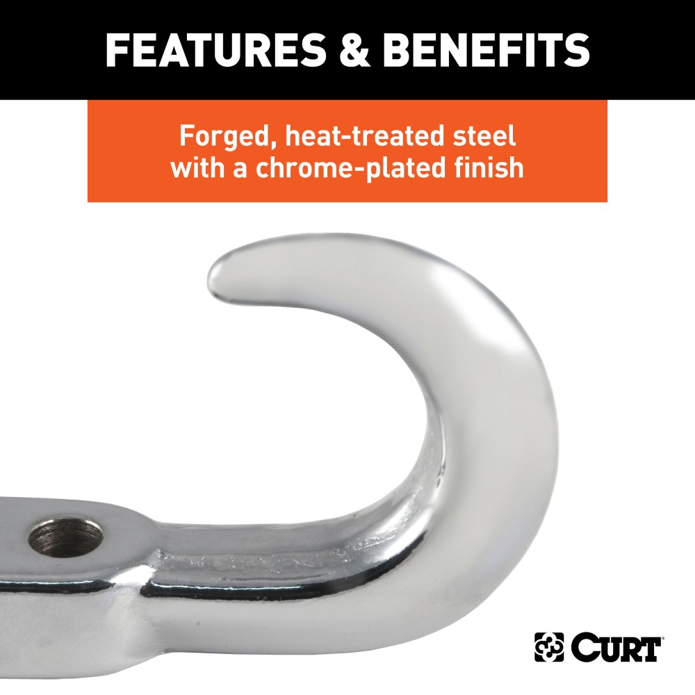 CURT chrome tow hook with 10,000 lbs capacity for 4WD vehicles