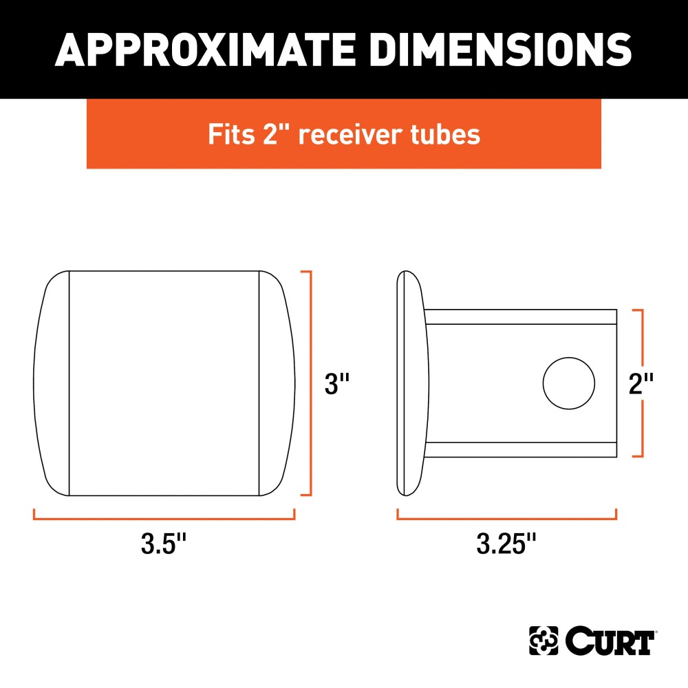 CURT 2x2 Inch Black Steel Receiver Tube Cover for Trailer Hitch CURT 2x2 inch black steel receiver tube cover, protects trailer hitch from dirt and debris