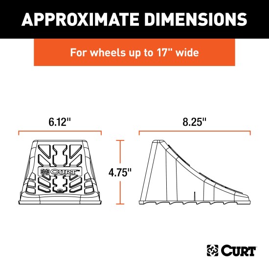 CURT Wheel Chocks for Secure Towing and Vehicle Maintenance CURT wheel chocks with raised tread and saw-tooth edges for secure grip and traction