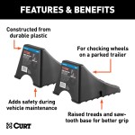 CURT Wheel Chocks for Secure Towing and Vehicle Maintenance CURT wheel chocks with raised tread and saw-tooth edges for secure grip and traction