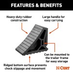 CURT HD Wheel Chocks - Heavy Duty, Space-Saving Safety Accessory Heavy-duty CURT HD wheel chocks with rubber construction for trailer safety and storage.