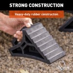 CURT HD Wheel Chocks - Heavy Duty, Space-Saving Safety Accessory Heavy-duty CURT HD wheel chocks with rubber construction for trailer safety and storage.