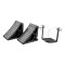 CURT HD Wheel Chocks with Mounting Bracket for Trailers CURT HD wheel chocks mounted on trailer frame with orange finish