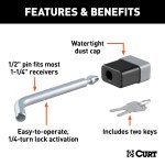 CURT Hitch Lock with Deadbolt Design for Secure Towing CURT hitch lock with deadbolt design and chrome finish for 1-1/4 inch receivers