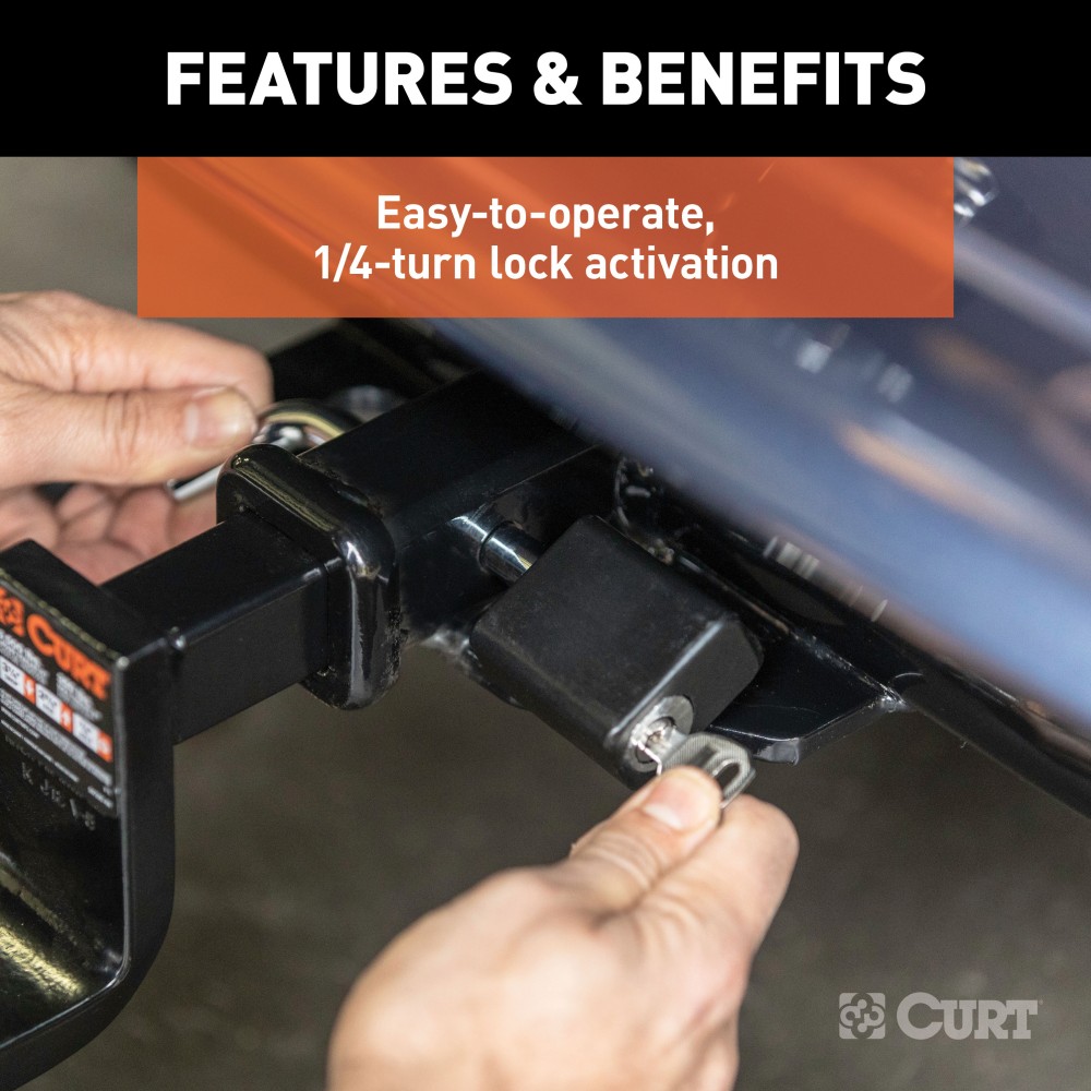 CURT Hitch Lock with Deadbolt Design for Secure Towing CURT hitch lock with deadbolt design and chrome finish for 1-1/4 inch receivers