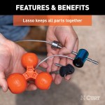 CURT tri-ball universal coupler lock in orange, securely attached to a trailer hitch