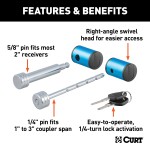 CURT hitch and coupler lock combo pack for trailer security with chrome finish