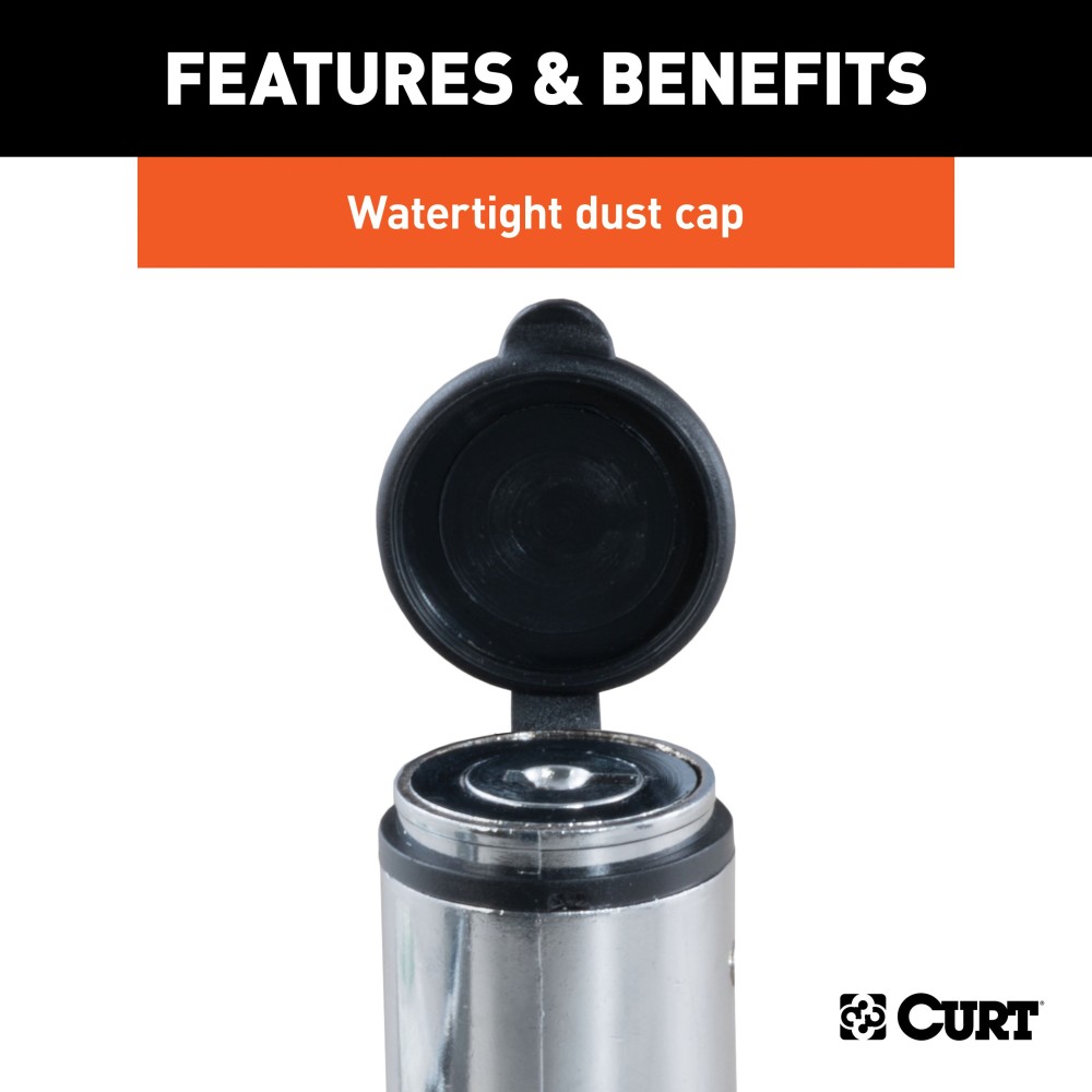 CURT Barbell Hitch Lock with Chrome-Plated Finish for 2 Inch Receivers CURT hitch lock with barbell design for 2 inch receiver, chrome finish and watertight dust cap