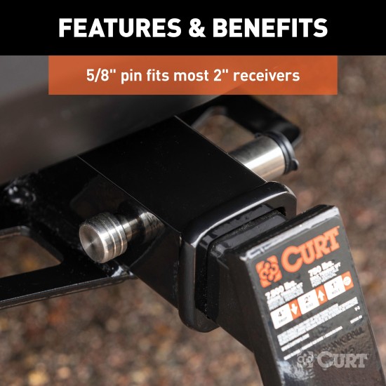 CURT Hitch Lock with 5/8 Inch Pin for 2 Inch Receiver Tube CURT hitch lock with stainless steel 5/8 inch pin for securing trailer