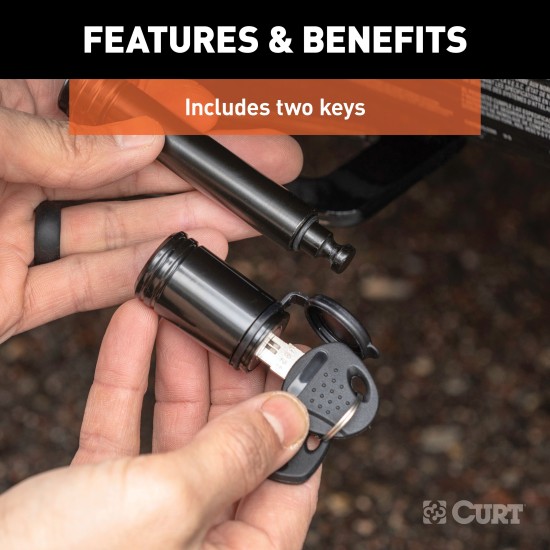 CURT Hitch Lock for 2-inch Receiver Tube - Secure and Durable CURT hitch lock with barbell design and 5/8 inch pin for 2 inch receiver tube