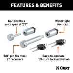 CURT Hitch Lock and Coupler Lock Combo for 2" Receiver CURT hitch lock and coupler lock with chrome finish for secure towing