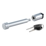 CURT Barbell Hitch Lock with Key - Fits 2 and 2-1/2 Inch Receivers CURT hitch lock with a chrome finish and barbell design, secured with a key