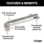 CURT 5/8 Inch Hitch Pin with Swivel Clip for Secure Towing CURT 5/8 inch hitch pin with swivel clip, ideal for 2 or 2-1/2 inch hitch receivers.